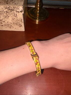 Gold-Tone Yellow Floral Enamel Bangle Bracelet